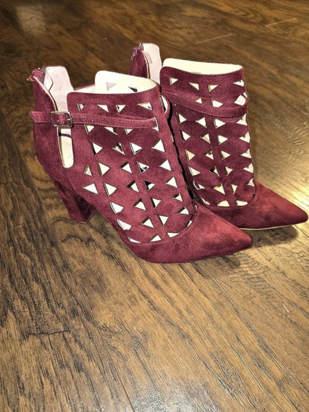 Hot Soles Burgundy Cutout Ankle Heels
